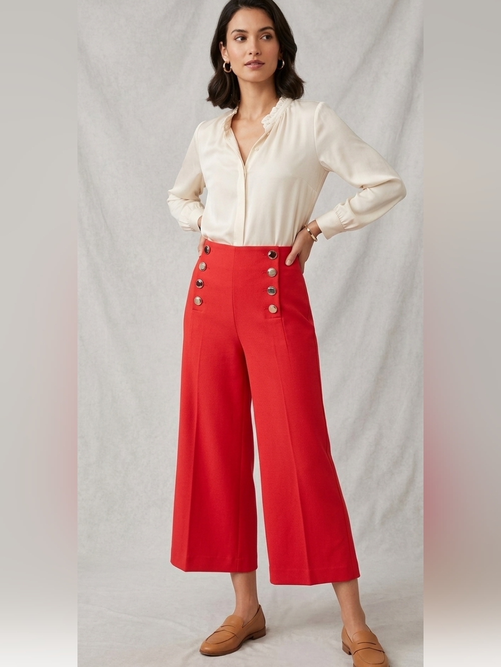 LOFT Red High Waisted Sailor Wide Leg Cropped Gaucho Pants - Size 2